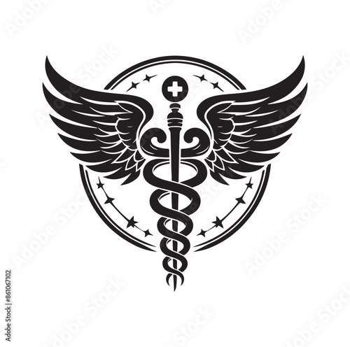 CADUCEUS SYMBOL silhouette vector illustration 