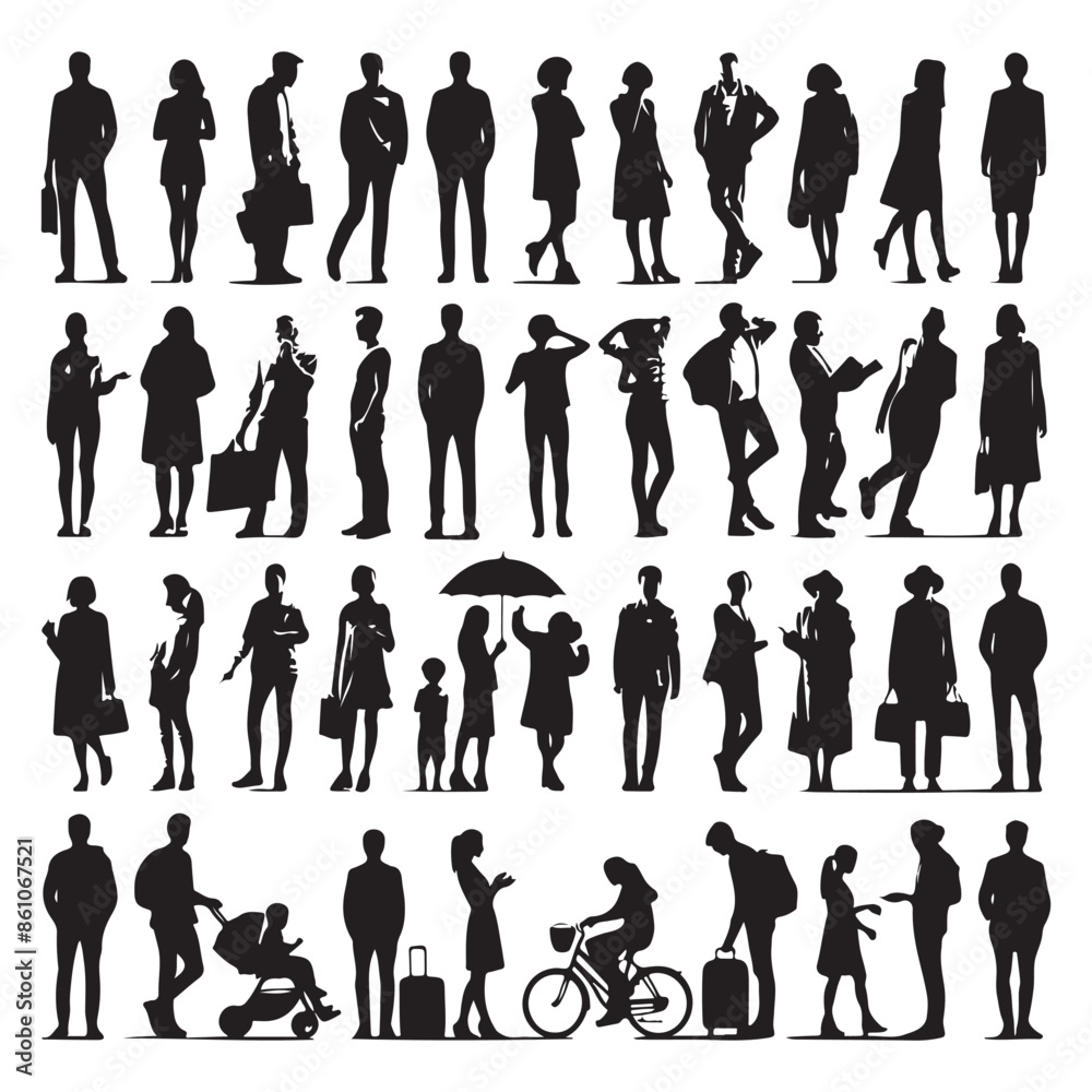 Silhouette set of multiple people together