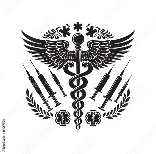 CADUCEUS SYMBOL silhouette vector illustration 
