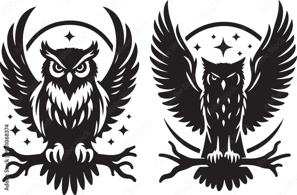 Fototapeta premium Owl design silhouette vector art work EPS file, Generator AI