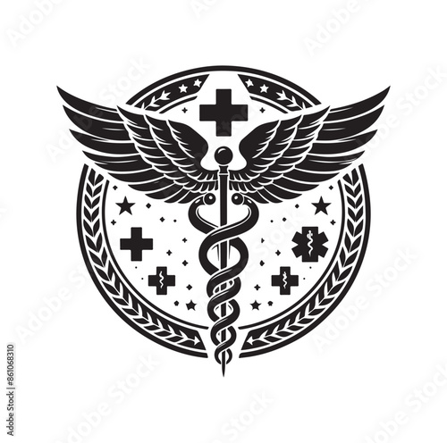 CADUCEUS SYMBOL silhouette vector illustration 