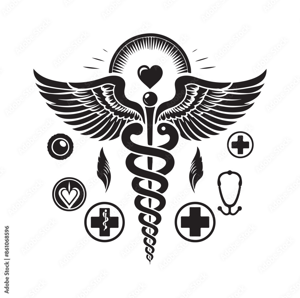 Obraz premium CADUCEUS SYMBOL silhouette vector illustration 