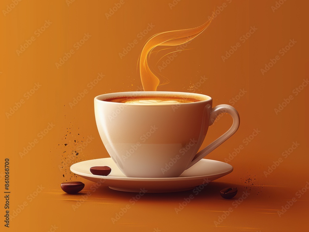 Obraz premium Minimalist vector art of an espresso shot with a coffee cup and saucer. 