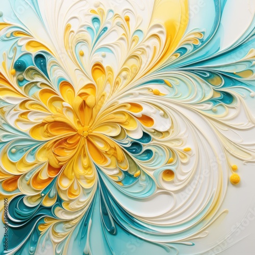 Vibrant Abstract Swirling Patterns in Yellow, Blue, and White