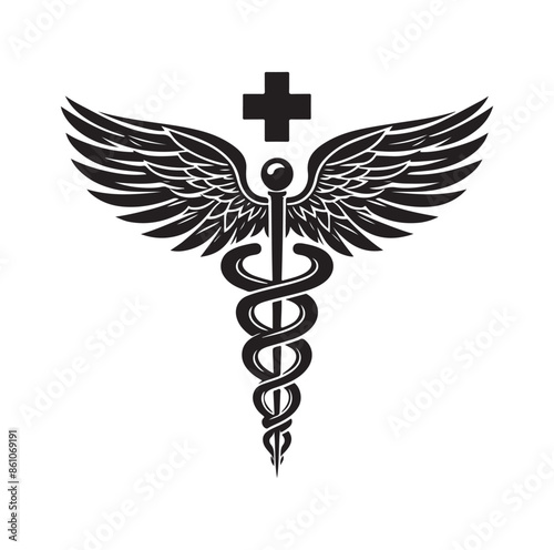 CADUCEUS SYMBOL silhouette vector illustration 