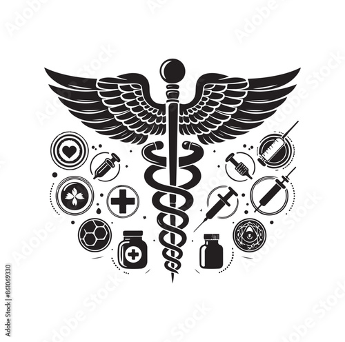 CADUCEUS SYMBOL silhouette vector illustration 