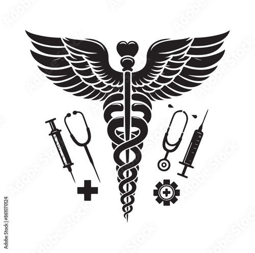 CADUCEUS SYMBOL silhouette vector illustration 