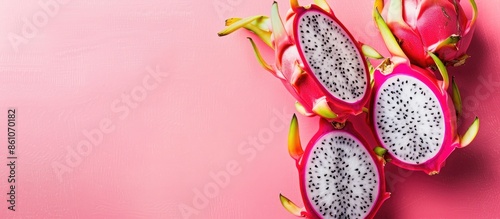 Dragon fruit cut in half, p...