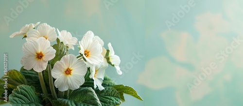 white primroses on pastel b...