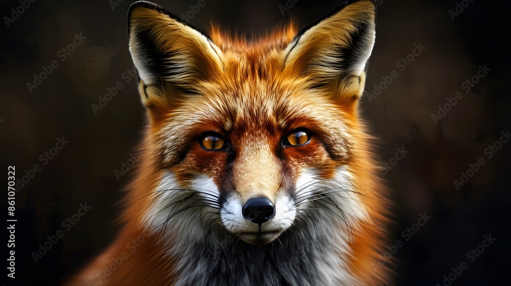 Fototapeta premium Red fox on dark background. 