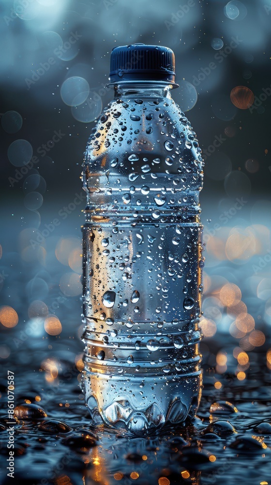 Modern vector depiction of a water bottle with condensation droplets. Modern vector depiction of a water bottle with condensation droplets.