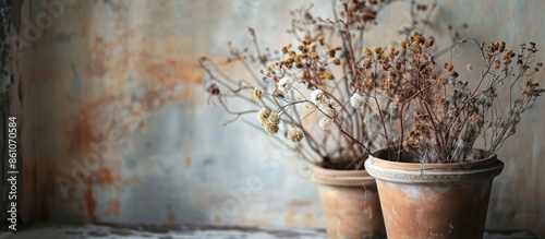 Dried flowers in brown pots...