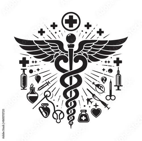 CADUCEUS SYMBOL silhouette vector illustration 