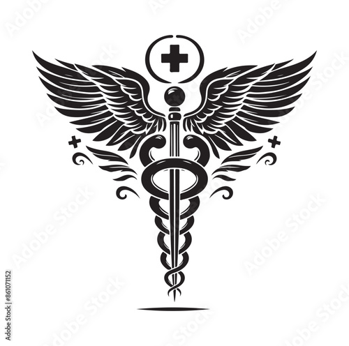 CADUCEUS SYMBOL silhouette vector illustration 