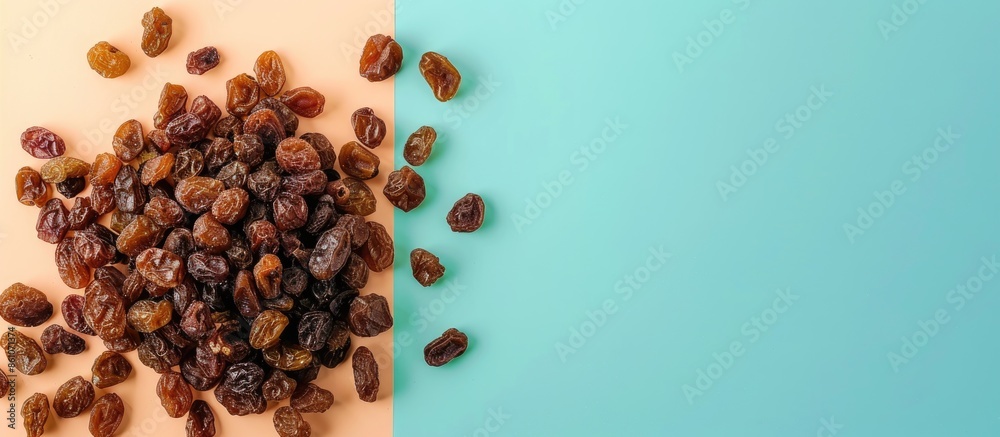 raisins Isolated on pastel background Food Isolated. with copy space image. Place for adding text or design raisins Isolated on pastel background Food Isolated. with copy space image. Place for adding text or design