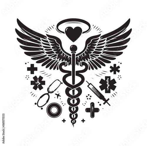 CADUCEUS SYMBOL silhouette vector illustration 