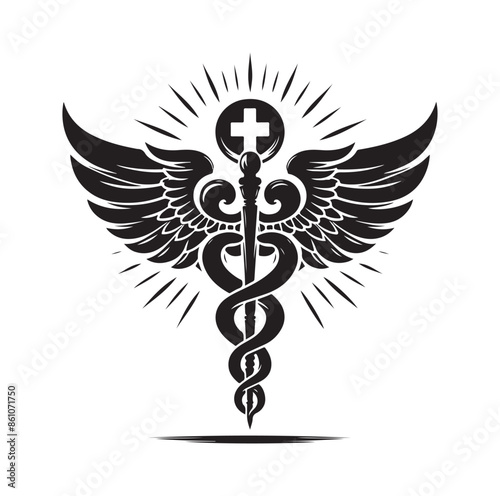 CADUCEUS SYMBOL silhouette vector illustration 