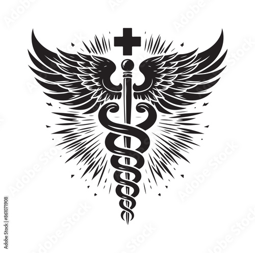 CADUCEUS SYMBOL silhouette vector illustration 