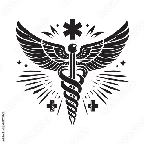 CADUCEUS SYMBOL silhouette vector illustration 