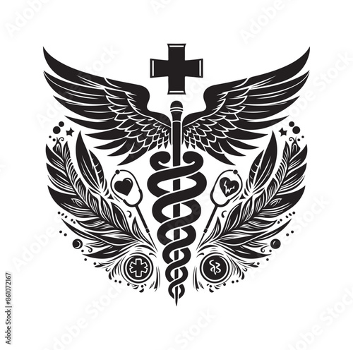 CADUCEUS SYMBOL silhouette vector illustration 