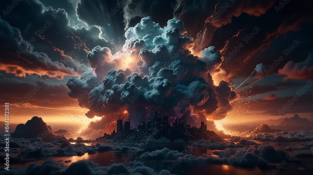 Abstract cloud illuminated with neon light 3d rendering and light on ...