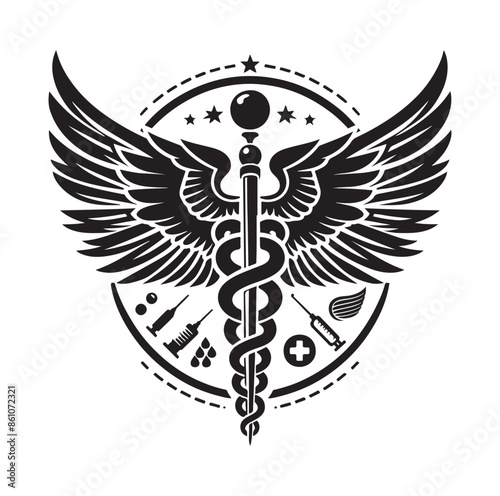 CADUCEUS SYMBOL silhouette vector illustration 