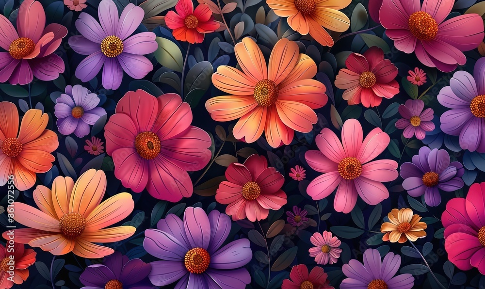 Flowers background, many beautiful flowers background illustration Flowers background, many beautiful flowers background illustration