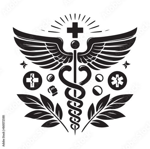 CADUCEUS SYMBOL silhouette vector illustration 