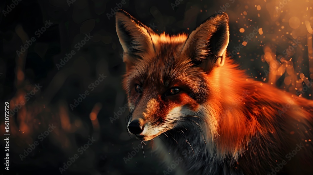 Fototapeta premium Red fox on dark background. 