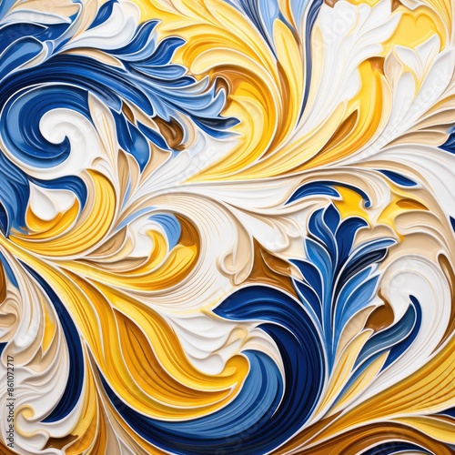 Intricate Abstract Swirling Patterns in Blue and Yellow