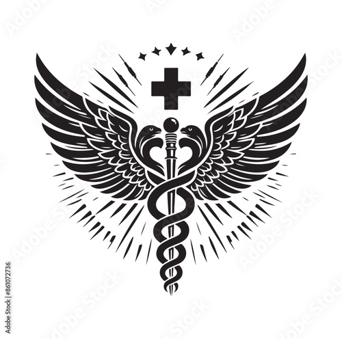 CADUCEUS SYMBOL silhouette vector illustration 