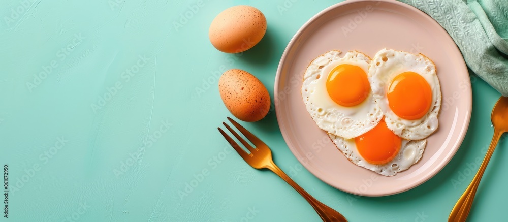 Roti put eggs on the plate pastel background Food Isolated. with copy space image. Place for adding text or design Roti put eggs on the plate pastel background Food Isolated. with copy space image. Place for adding text or design