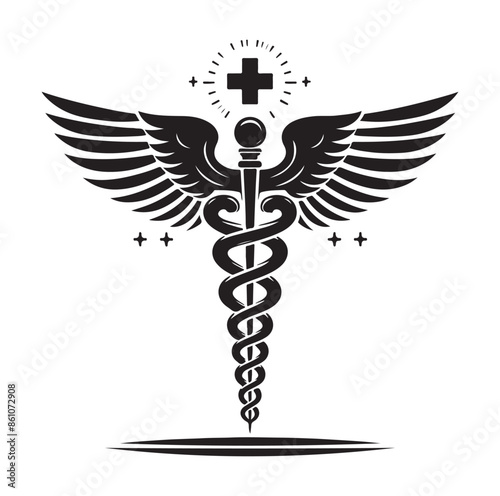 CADUCEUS SYMBOL silhouette vector illustration 