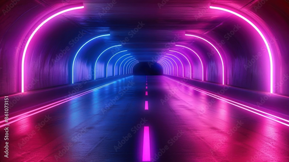 Futuristic neon tunnel hyper speed abstract