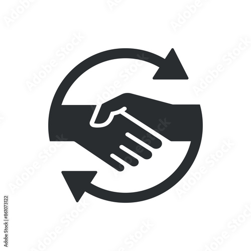 Icon of a handshake enclosed in a circular arrow, representing partnerships and continuous collaboration. Vector illustration.