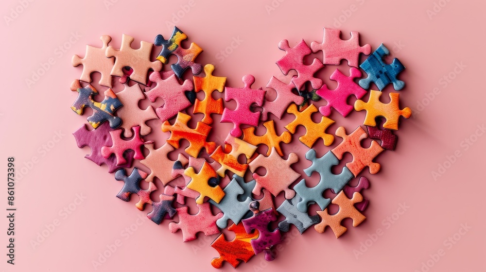 Heart shaped jigsaw puzzle on color background,Red heart puzzle with one missed piece,Puzzles in the shape of a heart,Incomplete jigsaw puzzle in a shape of a heart,copy space. Heart shaped jigsaw puzzle on color background,Red heart puzzle with one missed piece,Puzzles in the shape of a heart,Incomplete jigsaw puzzle in a shape of a heart,copy space.