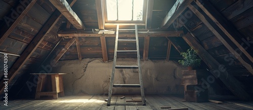A wooden ladder in the atti...