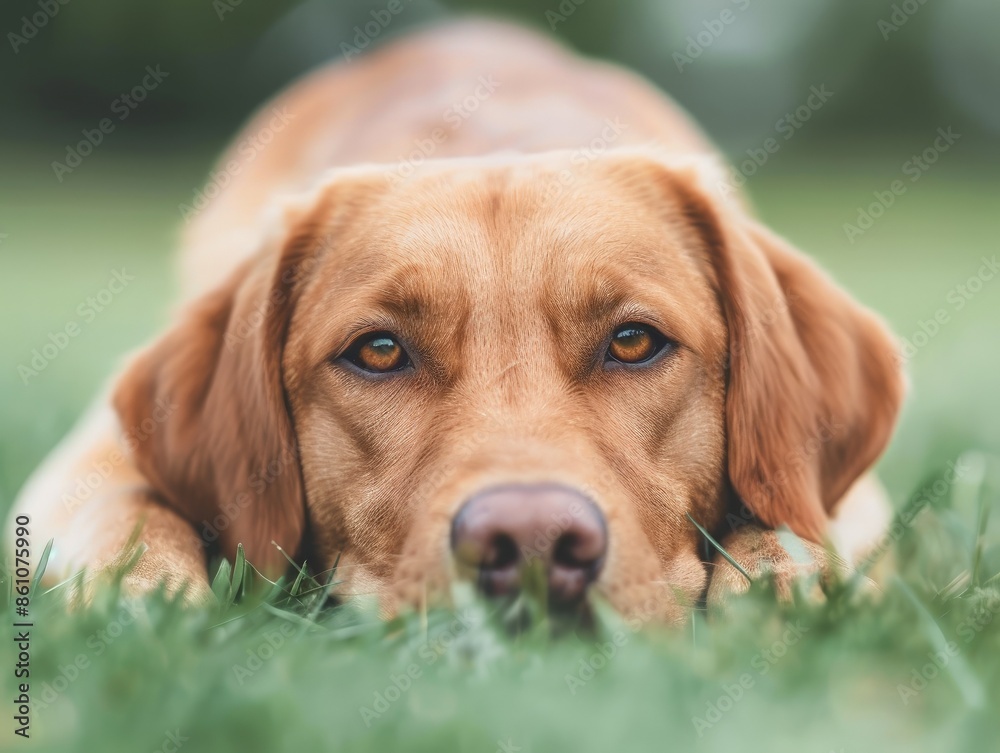 Serene Scene of Light Brown Dog Lying in Grass Serene Scene of Light Brown Dog Lying in Grass