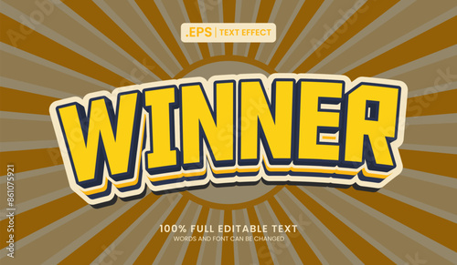 Design editable text effect, winner 3d concept vector illustration