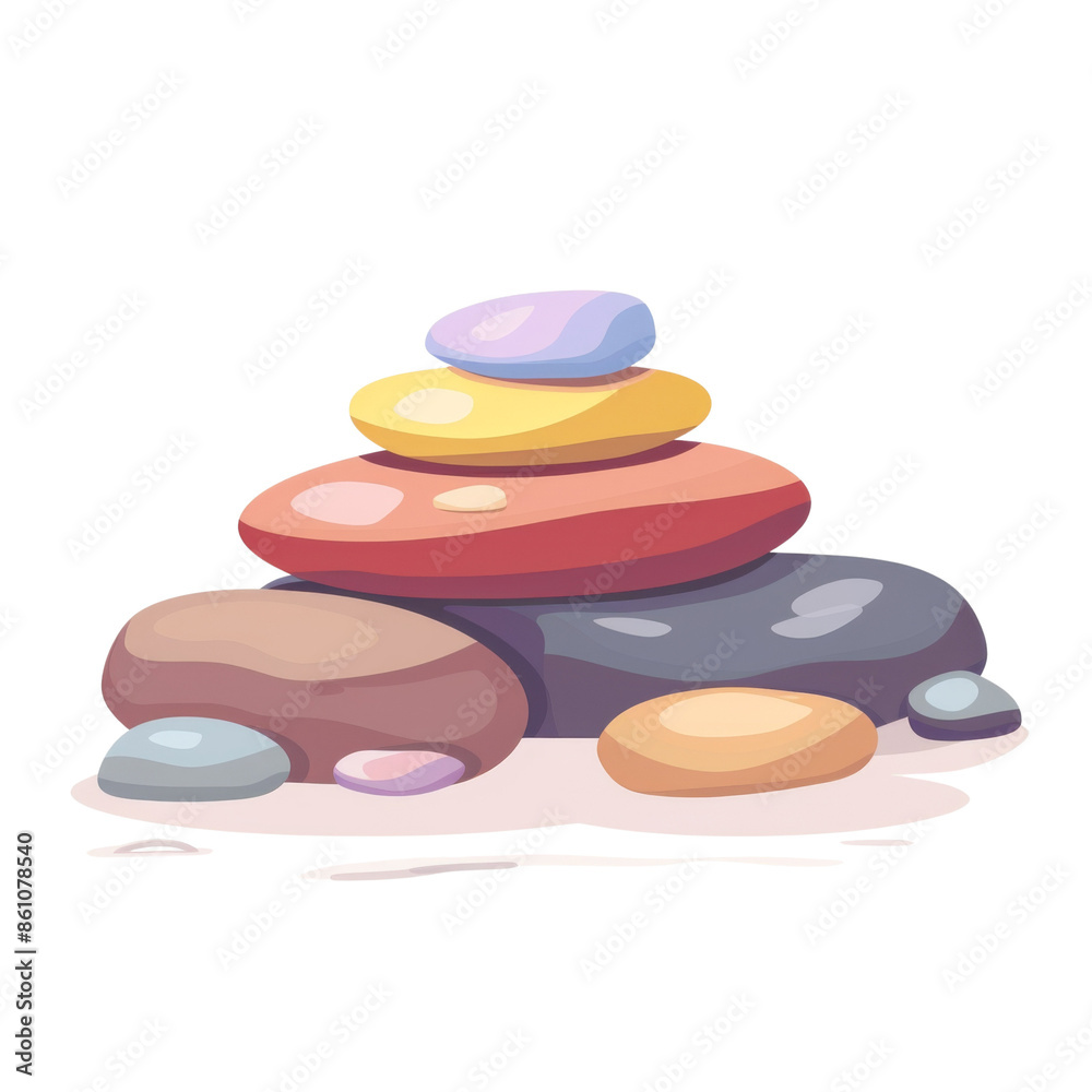 Illustration of a stack of smooth, colorful stones in a balanced arrangement, symbolizing peace, balance, and tranquility. Isolated on transparent background. Illustration of a stack of smooth, colorful stones in a balanced arrangement, symbolizing peace, balance, and tranquility. Isolated on transparent background.