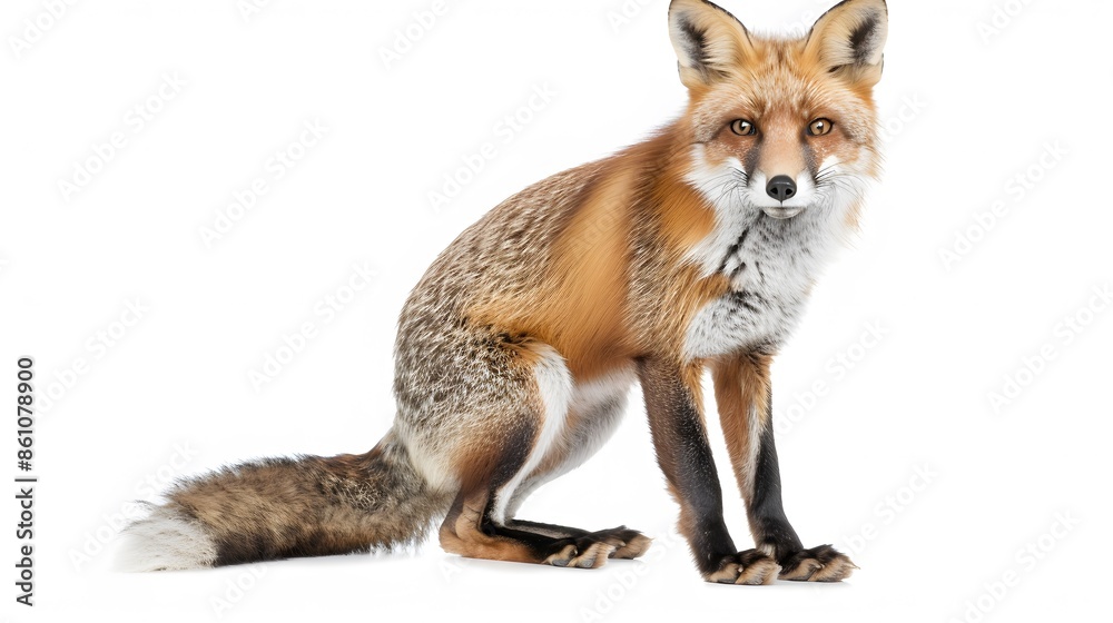 Fototapeta premium Red fox (4 years) - Vulpes vulpes in front of a white background. 