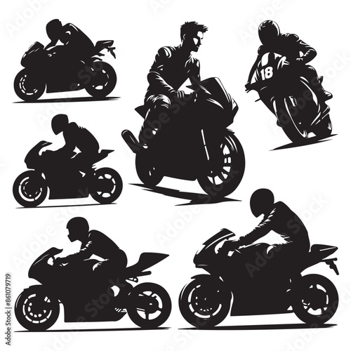 Silhouette set of motorcycle rider