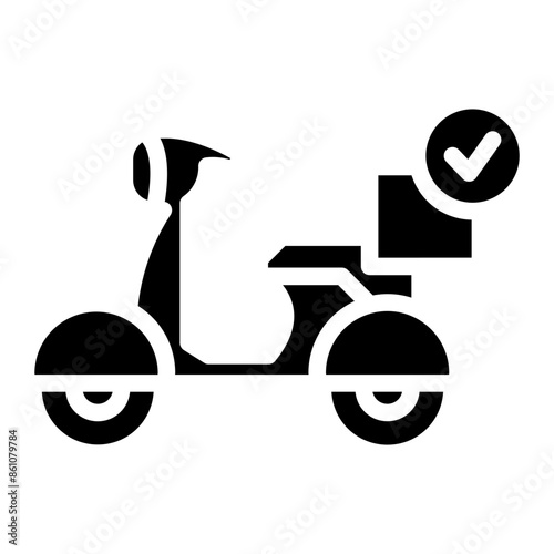 Black retro scooter or motorbike icon illustration isolated on white. 