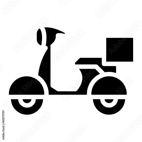 Black retro scooter or motorbike icon illustration isolated on white. 