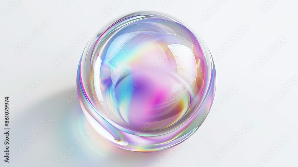 abstract 3d wallpaper of a transparent iridescent glass sphere on a light plain background shining in the light abstract 3d wallpaper of a transparent iridescent glass sphere on a light plain background shining in the light