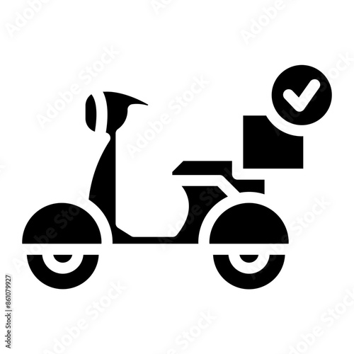 Black retro scooter or motorbike icon illustration isolated on white. 