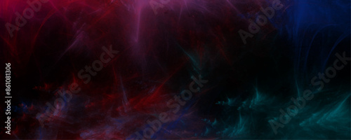 Panoramic view of the abstract fog beautiful swirling blue smoke . Red and blue cloudiness, mist or smog moves on black. watercolor space dark red, pink watercolor background