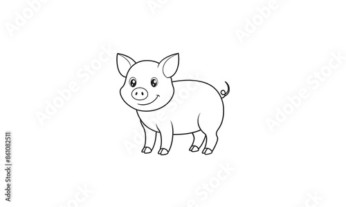 Vector black-and-white artwork of a pig on a white backdrop.