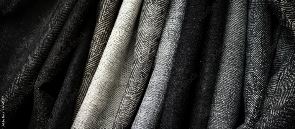 Samples of fabric, from black to grey