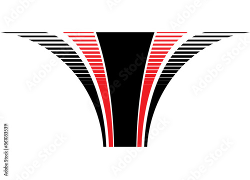 Vertical sports pattern of curved black and red lines on a white background. For sports car, motorcycle, boat, toy and sportswear applications. Vector background photo